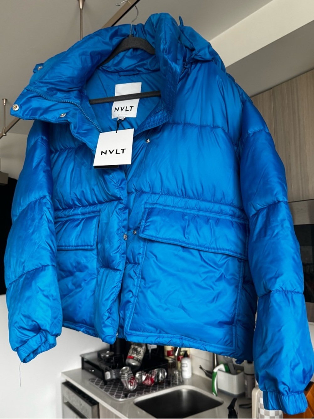 NVLT NWT Wonder Puff Cropped Puffer Jacket XL Detachable Hood Ocean - Picture 2 of 15